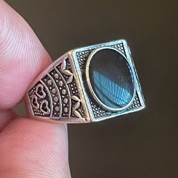 Vintage black obsidian S925 silver ring - Picture 6 of 9